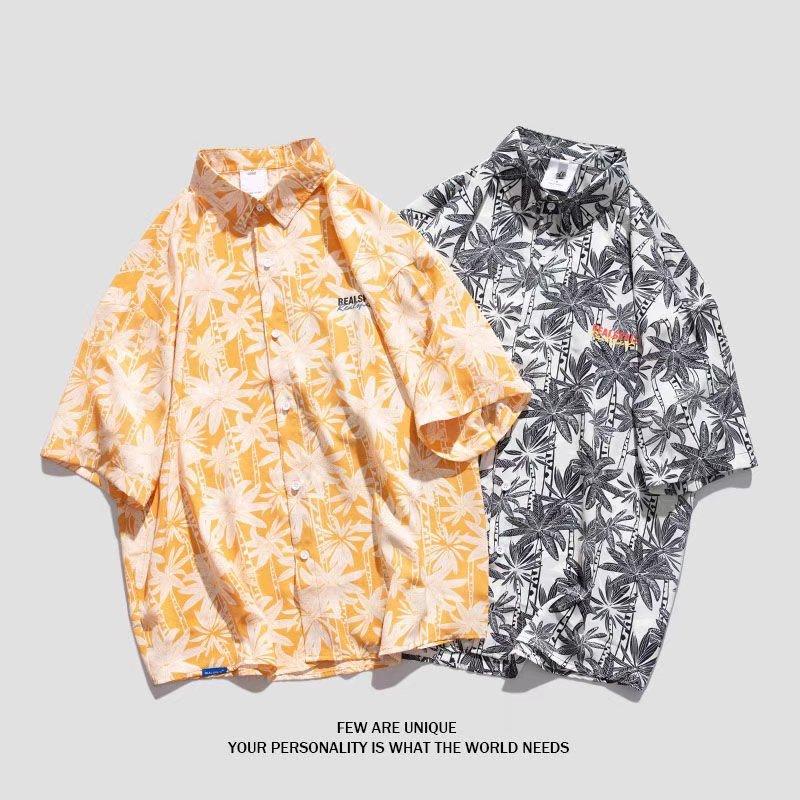 

Short Sleeve Shirt Men s Summer Fashion Brand Loose Retro Shirt Hong Kong Style Japanese Beach Ice Silk Shirt