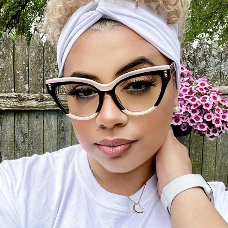 New Fashion Unisex Cat Eye Plain Glasses for Women Pc Frame Glasses for Party Eyeglasses Female Decorative Spectacles Glasses