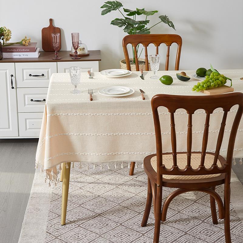 Brown Tassel Tablecloth American Country Fabric Cotton And Linen Clear Internet Celebrities Ins Rectangular Dining Table Cloth Coffee Table Mat