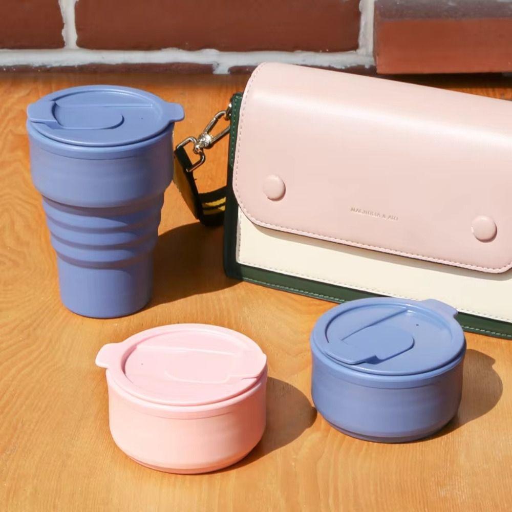 375ml Folding Coffee Cup Silicone with Lid Collapsible Cups with Lid Foldable Reusable Portable Travel Tumbler Dining
