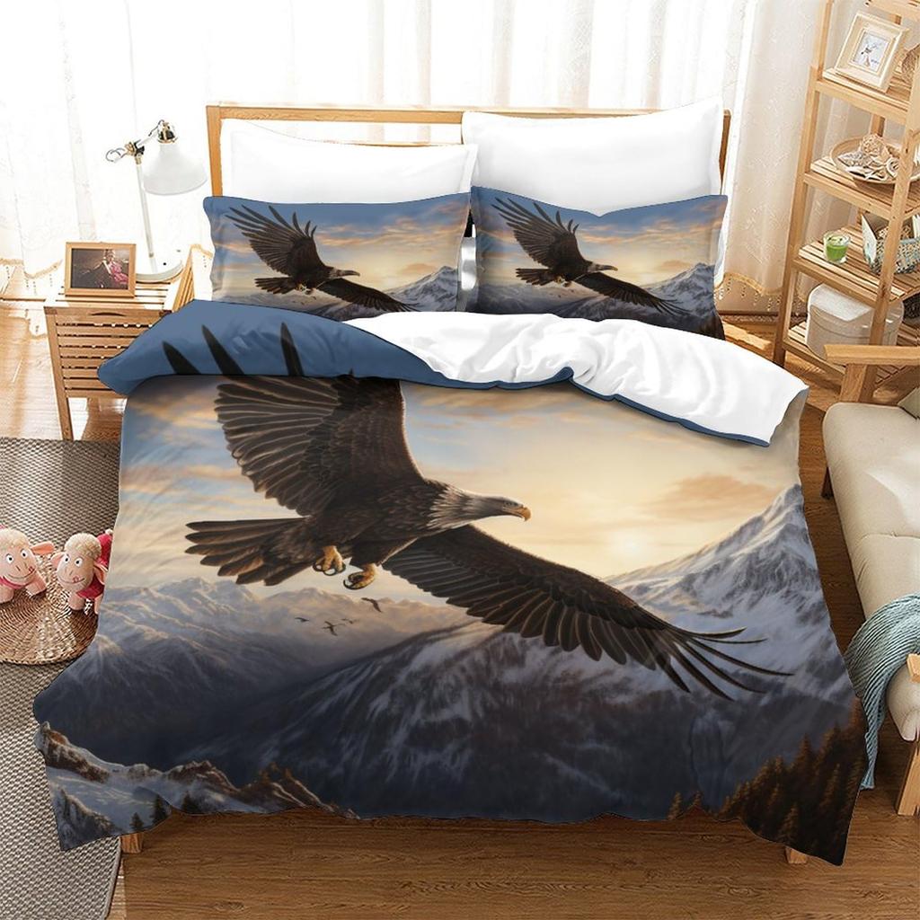 Eagle Duvet Cover Set for Boys Men Queen King Twin Size Lightweight Down Room Decor 2 Pillowcases 1 Comforter Cover No Comforter