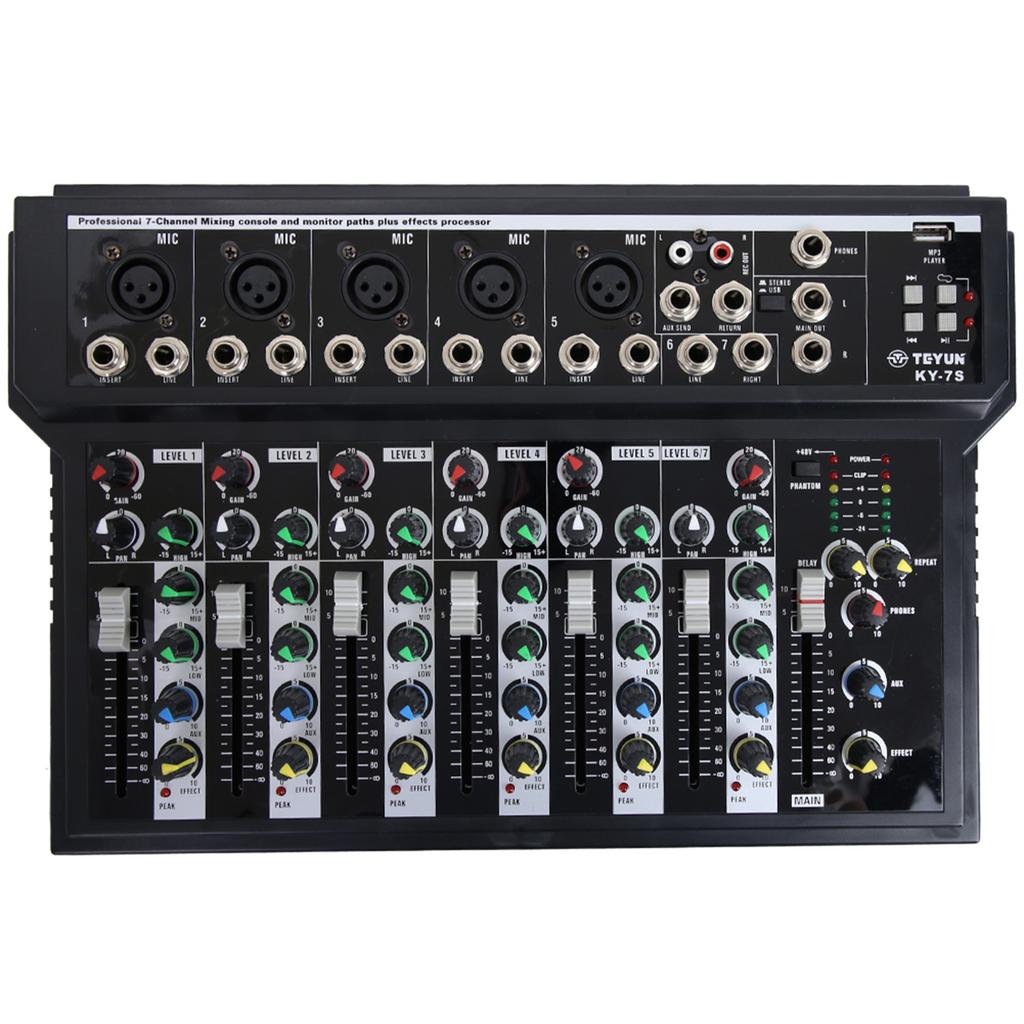 Professional 7 Channel Dual LED Display Low Noise Stage Mixer