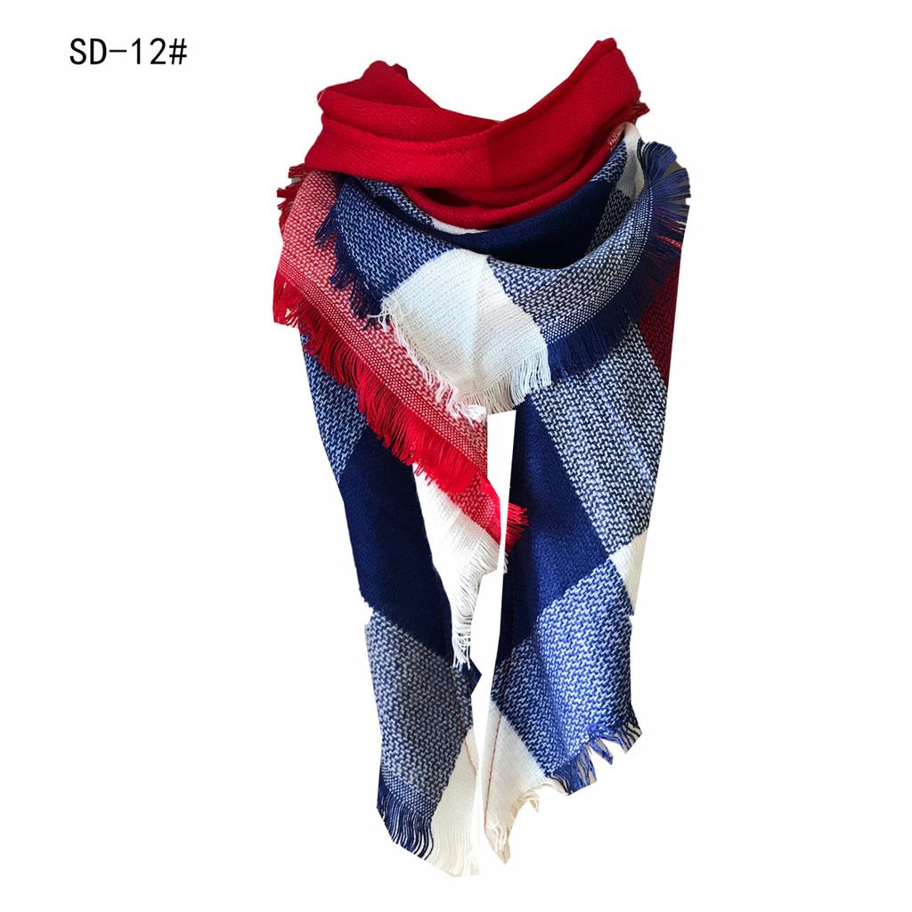 Spring Autumn Winter Imitation Cashmere Double-sided Colorful Plaid Triangle Scarf Women's Neck Shawl