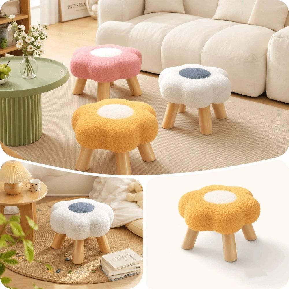 Solid Wood Low Stool Soft Padded Sofa Bench Daily Gift Soft Padded Stool Living Room