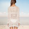 Women's Hollow Out Lace Knit Beach Cover-up Round Neck Sexy Dress