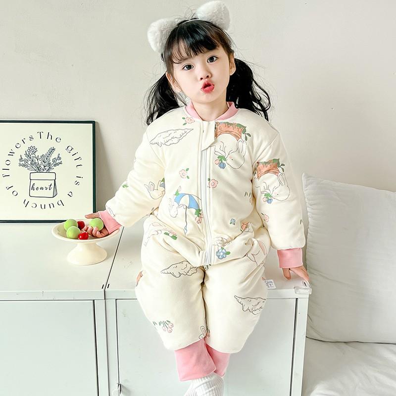 Toddler Warm Fleece Sleeping Bag 1-3 Years Old 5-10C Winter Wear Cotton Bean Walkable Sleep Sack With Anti-Kick Design