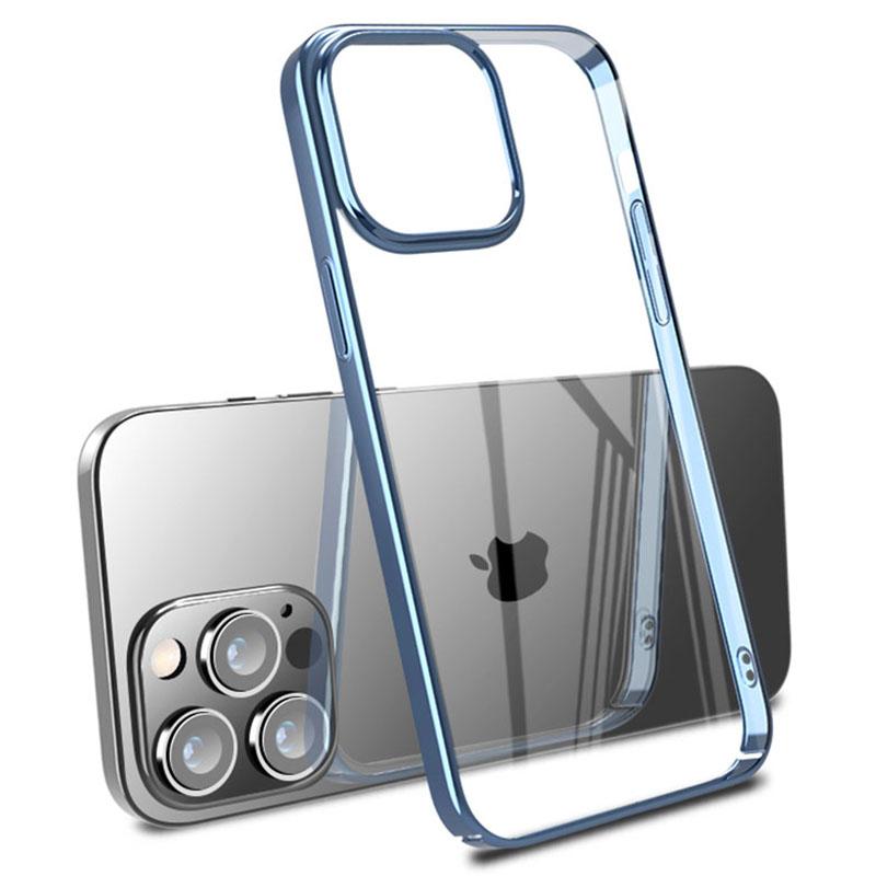 

For iPhone 15 Pro Max Phone Case Hard PC Clear Bakc Cover with Electroplating Frame Blue