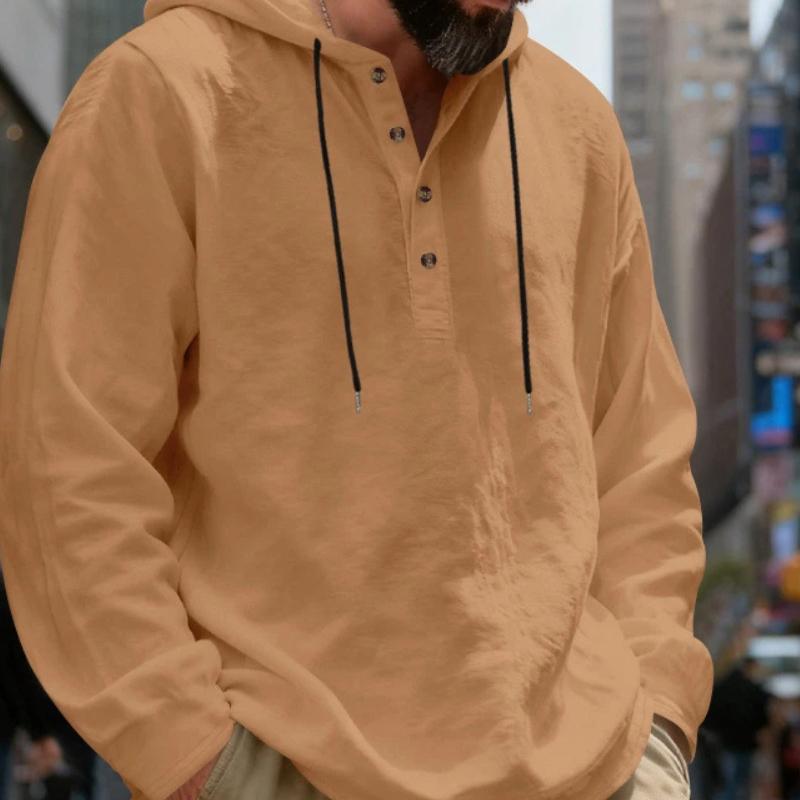 Spring and Autumn New Loose Linen Men's Breathable Hooded Long-sleeved Beach Casual Hoodie