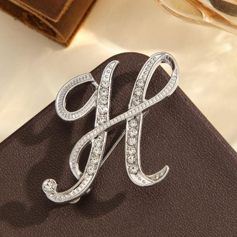 2Pcs  Full  Encrusted Gold And Silver Alphabet Letter Brooches Pins Minimalist Clothing Jewelry Accessory