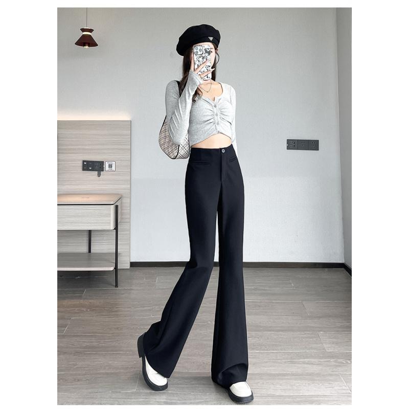 Black Flared Pants for Women 2025 Autumn Winter New High Waist Slimming Slightly Flared Pants Floor-Length Straight Narrow Suit Pants
