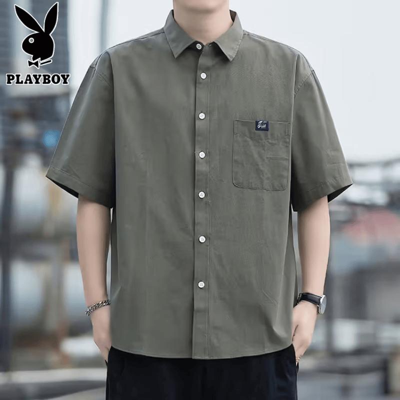 PLAYBOY Men's Pure Cotton Short Sleeve Shirt