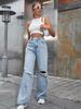 Women's INS Fashion Ripped High-Waisted Wide-Leg Jeans