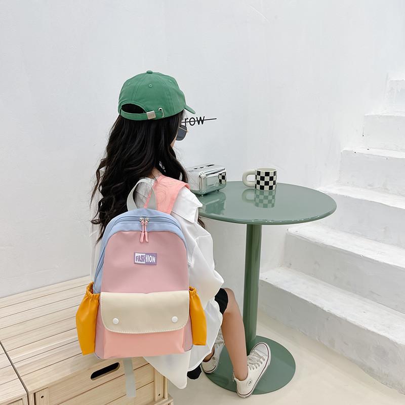Stylish Dual Color Backpack For Kids Large Capacity Durable Nylon Canvas Preschool Bag
