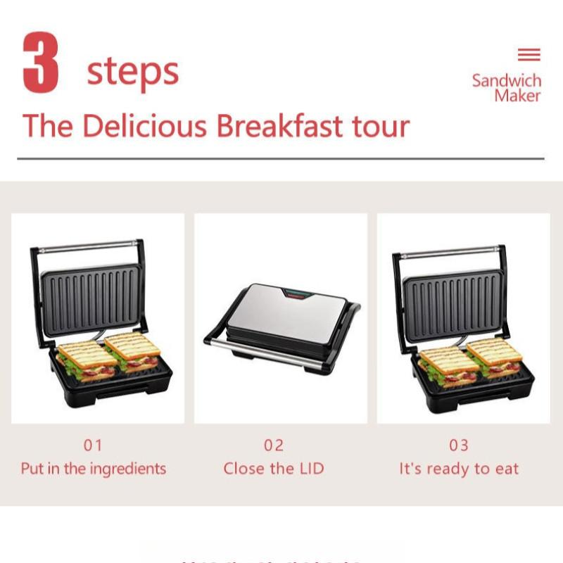 750W Rapid Heating Sandwich Maker Household Double-Sided Heating Electric Baking Pan Multifunctional Steak Machine