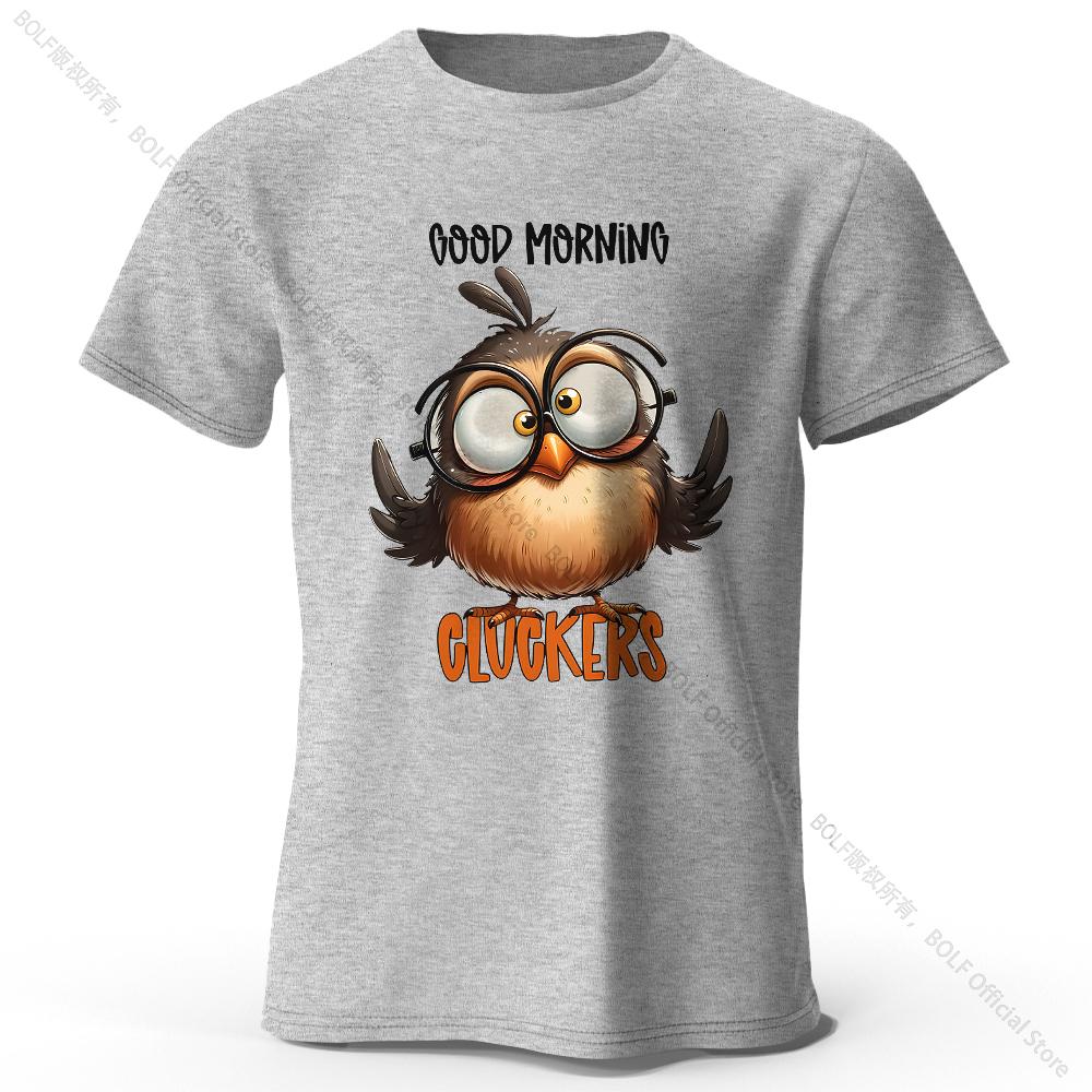 

Cartoon Bird Lover Print 100% Cotton T-Shirt, Soft & Breathable Round Neck Short Sleeve Tee, Unisex Cute & Playful Style S