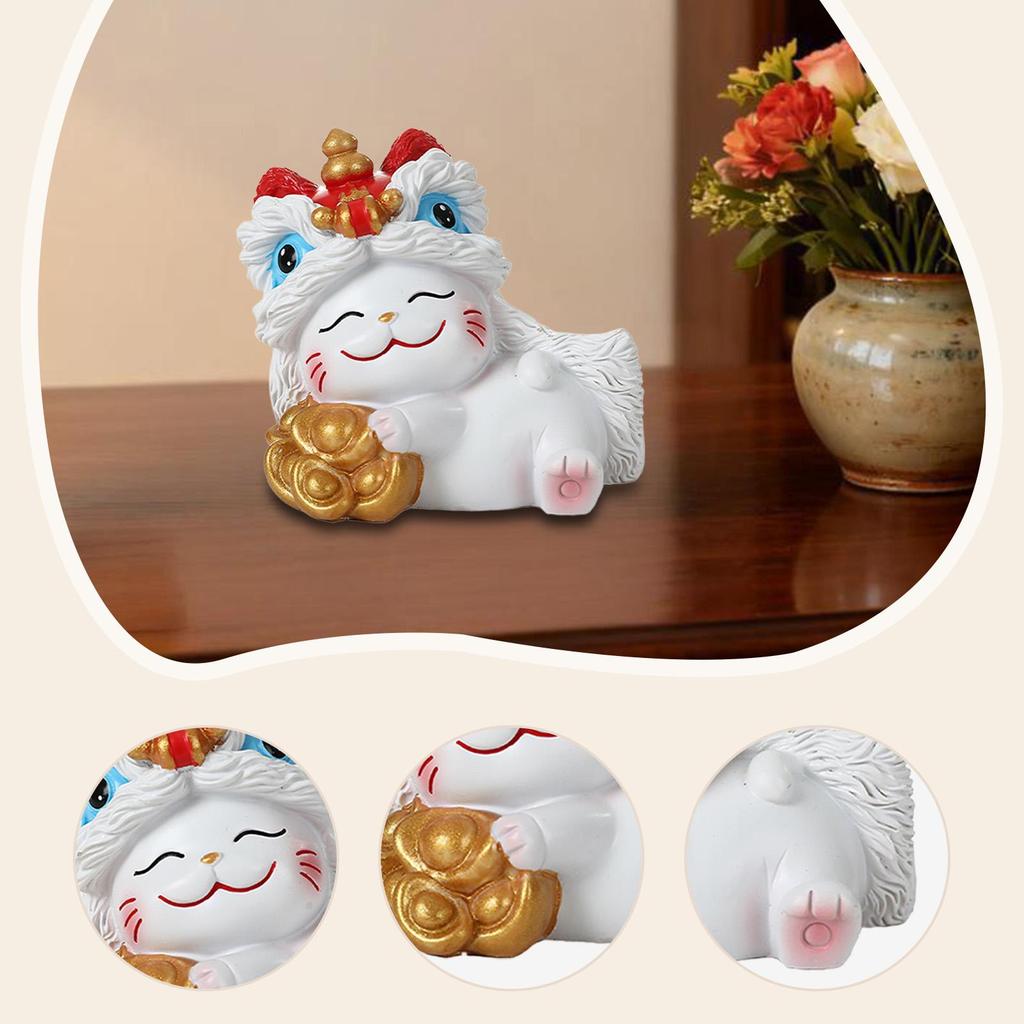 Lucky Cat Figurine Resin Decorative Animal Sculpture Miniature Things Shelf Ornament for Home Office Car Dashboard