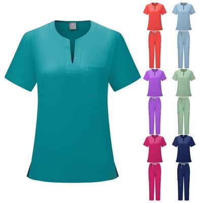 Women's V-Neck Nurse Scrub Suit - Casual Top & Pants Set Workwear
