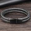 Classic Style Leather With Stainless Steel Stitching Combination Men's Bracelet Black/Steel Buckle Party Accessories Gift