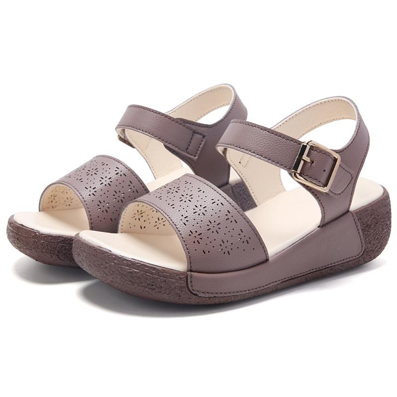 Women Beige Wedge Chunky Sandals Casual Brown Height Increase Platform Sandals for Mother Over Sized