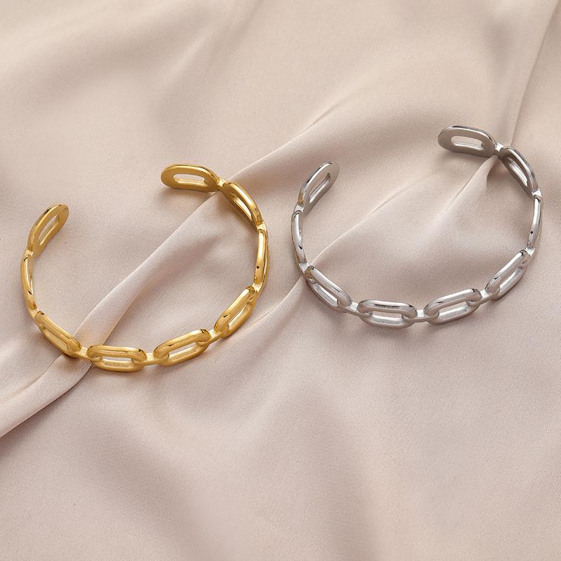DIEYURO 316L Stainless Steel Women Bangles Fashion Square Link Hollow Out Bangle Vintage Gold Color High Quality Zircon Gift