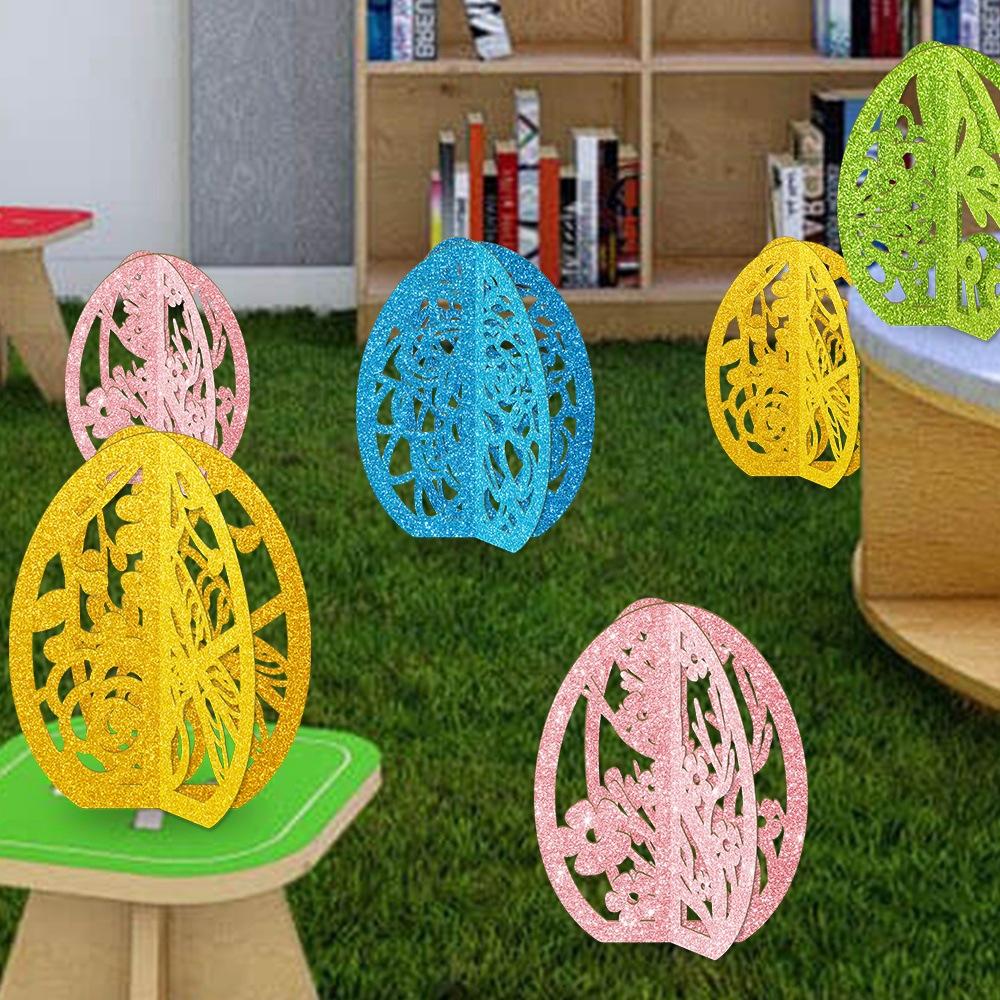 8PC Easter 3D Eggs Rabbit Desktop Ornament for Easter Party Hollow Egg Tabletop Decoration 2025 Spring Party Bunny Easter Eggs