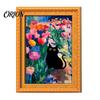 Cat Pattern Magnet Decor Oil Painting Refrigerator Magnet, Wooden Frame Black Decorative Fridge Magnets Theme Retro Rectangle Magnetic Decoration