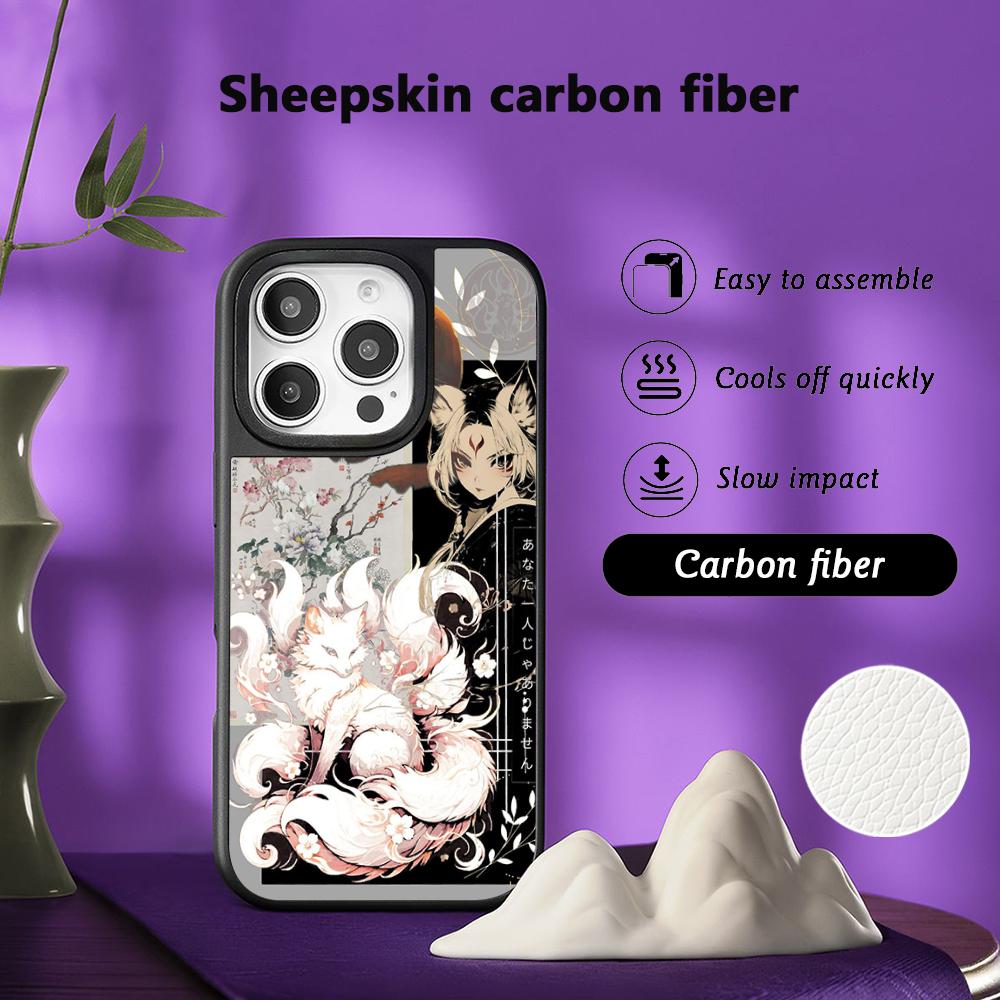 Nine-tailed fox art fashion design Phone Case for iPhone 17 16 e 15 14 13 12 Pro Max Sheepskin Silver-edged protective case