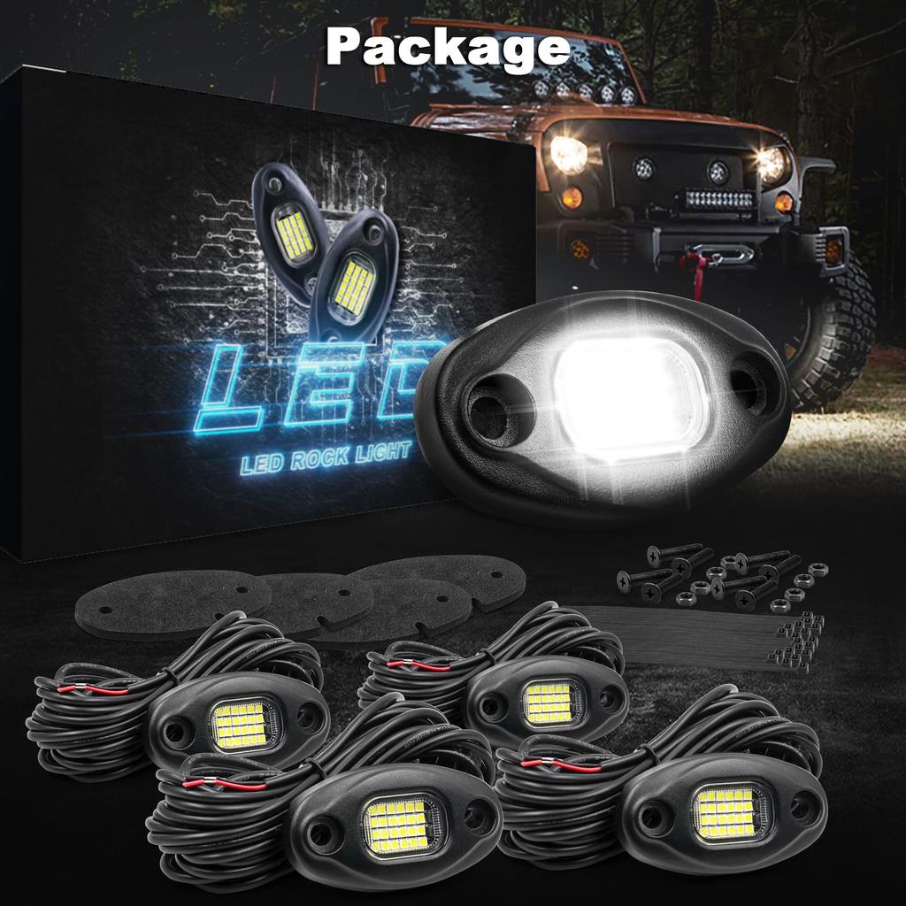 White Rock Lights, 4 Pcs ALIGZ Lock Lights with 15ft Wiring Harness White Under