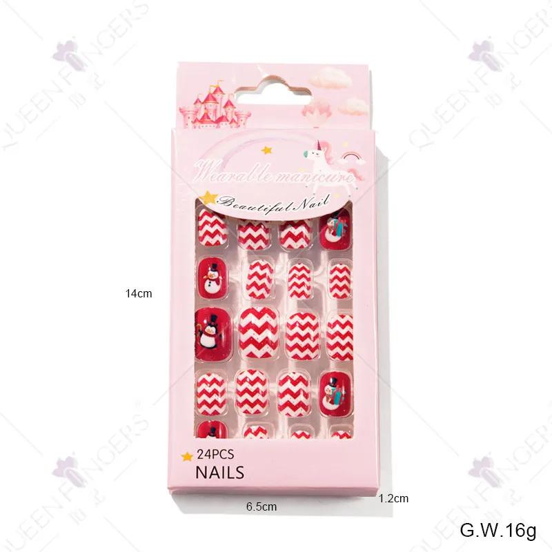 24 Pezzi Unghie Finte Serie Natale 3 Modelli Manicure Regalo per Bambino Pre-applicate Neve Finta DIY Arte Decorazione.