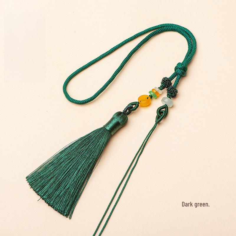 Ensemble de suspension : Corde de poignet avec pendentif en jade et pompons Macaron multicolores & Sachet à encens