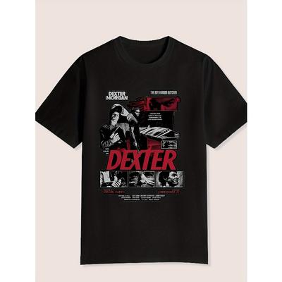 T-shirt d'été polyvalent - T-shirt pour homme noir à col rond mélangé avec le nom de Dexter Morgan et l'imprimé slogan The Bay Harbor Butcher
