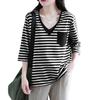 Casual Women's Summer Loose Striped Blouses with V-Neck and 3/4 Sleeves