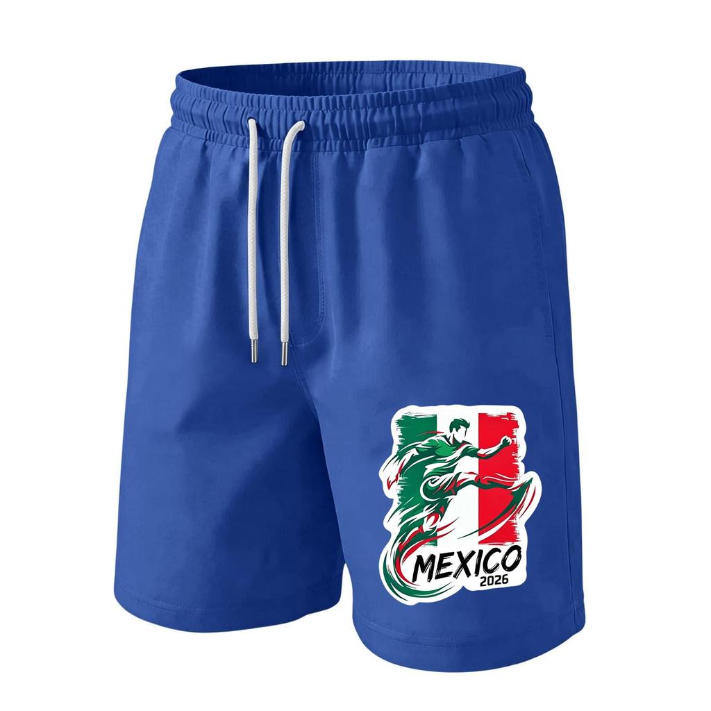 Men’s Drawstring Waist Shorts with Mexico 2026 Inspired Print Casual Loose Fit Sportswear