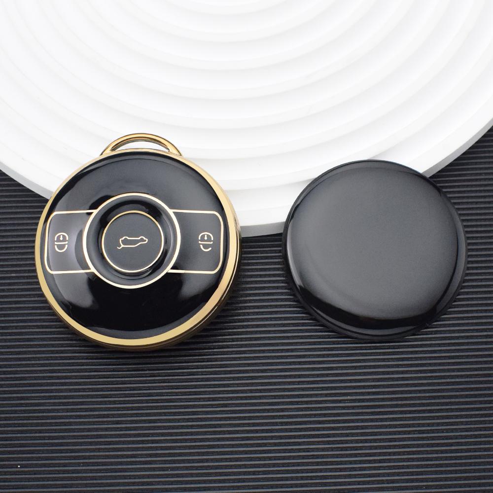 

Чехол для автомобильного дистанционного ключа Gold Edge, держатель для брелока для Mercedes Benz SMART Fortwo 1 BRABUS 1 Benz SMART 2022 2023, аксессуары чёрный