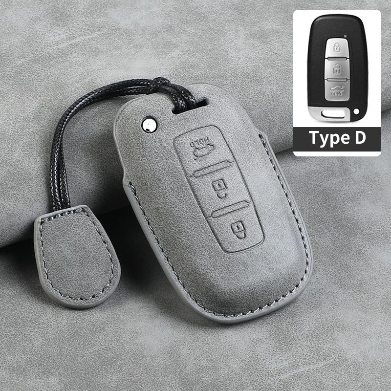 Leather Car Key Case Cover Shell Fob for Hyundai Grand Prix GN7 IONIQ6 Nuovo Kona Genesis Coupe Sonata Ix35 Protector Keychain