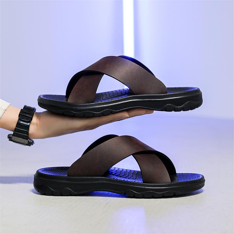 Fashion Slippers for Men Slippers Flat Leather Beach Shoes Ltalian Style Mens Slipper Quality Bathroom Men's Slide Sandals Large Size 47