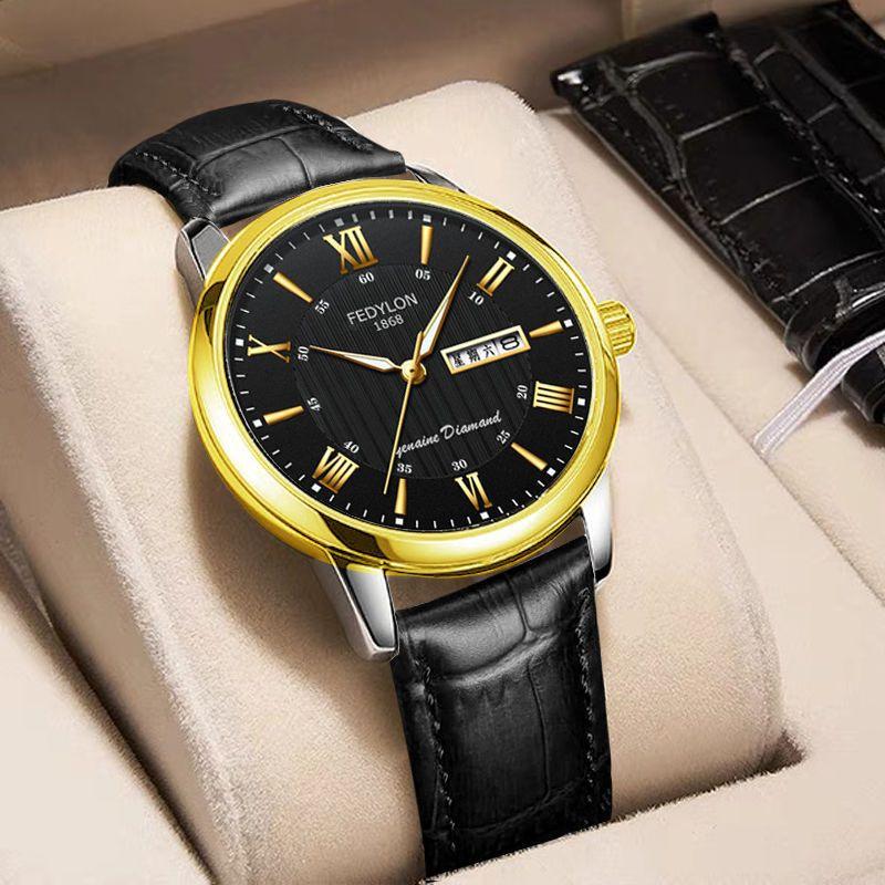 Men's Watch Waterproof and Fashionable Luminous Fully Automatic Movement Double Calendar Korean Version Casual Business Quartz Watch