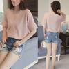 Casual Women Solid Color V Neck Short Sleeve Lace Loose Chiffon T-shirt Blouse