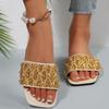 [Foreign trade] Foreign trade flat-bottomed slippers women's pearl rhinestone outer wear square head sandals