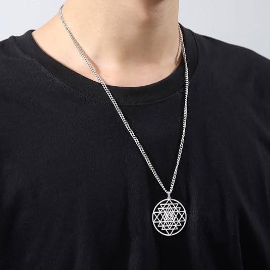Round Hollow Amulet Titanium Steel Pendant Sacred Geometry Necklace Fashion Accessories