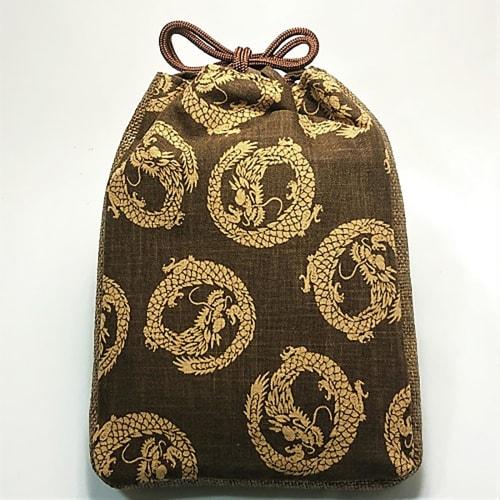 Maruzen Drawstring Bag with Gusset, Shingen Bag, Maruryu Design, Made in Japan, Brown, Approx. 28 x 20 x 4 cm