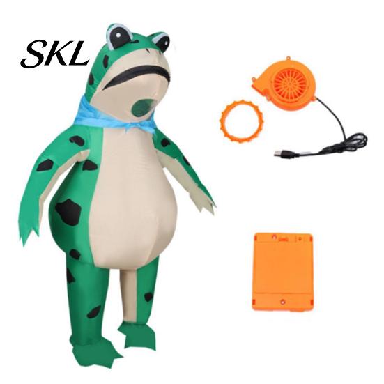 Frog Party Costume Inflatable for Adults, Blow-Up Suit with Air Blower, Lightweight Battery Box, Cartoon Green Outfit Halloween Cosplay