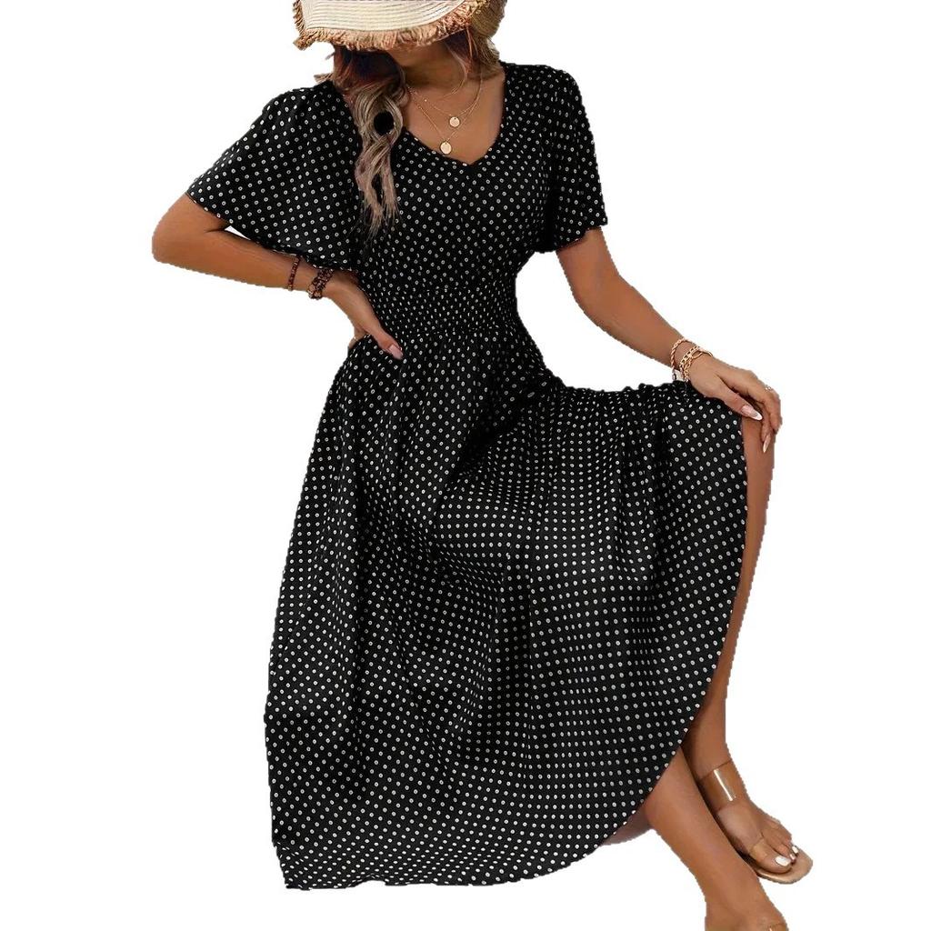 2026 European and American women's clothing spring and summer new express buy hot sale V-neck polka dot pullover casual dress