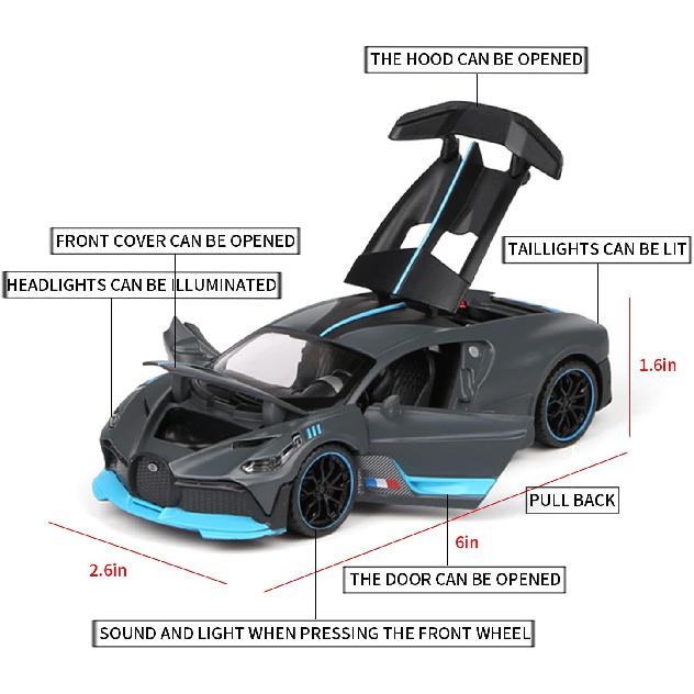 1:32 Bugatti Divo zinc Alloy Pull Back Car Diecast Electronic Toys with Lights and Music,Decorative,Mini Vehicles Toys for Kids,Boyfriend,Young