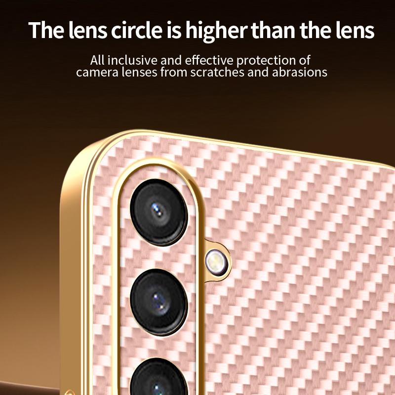 For Samsung Galaxy S25 Phone Case Carbon Fiber Textured Electroplated TPU Back Cover