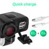 Universal Motorcycle 12v Dual USB 2.1A+2.1A Charger  With Digital Voltmeter LED Display Thermometer