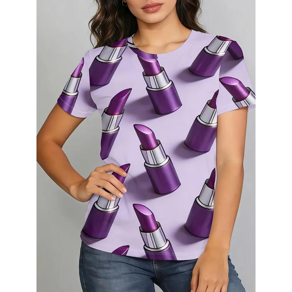 Beautiful Retro Colorful Creative 3D Printed Short Sleeved T-shirt Fashionable Comfortable Soft Breathable Large Loose Womens T-shirt