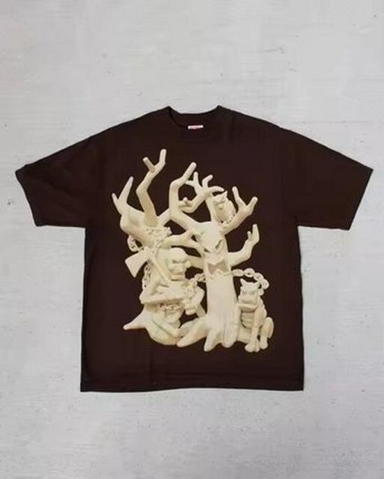 

Хлопковая футболка с коротким рукавом и принтом дерева 2025 - Универсальная повседневная футболка с круглым вырезом Medium коричневый