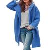 Women Winter Warm Windproof Overcoat Hooded Loose Mid Length Coat Thick Solid Color Windbreaker Long Sleeves Single-breasted Pockets Daily Wear Fall