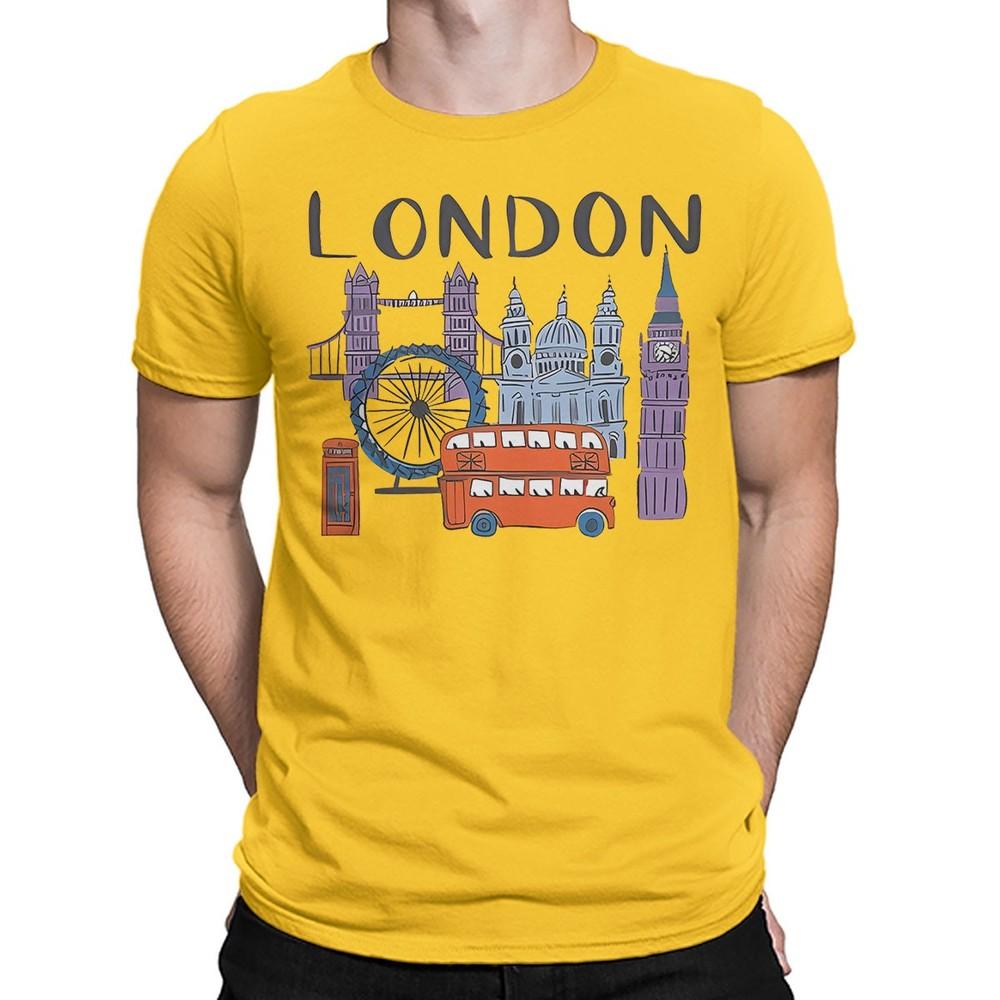 London Landmarks TShirt Famous British Icons Souvenir Cartoon Bus Tower T4901